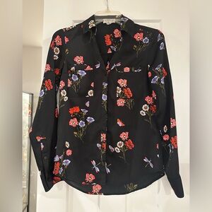 Express Black Floral Button Down Shirt